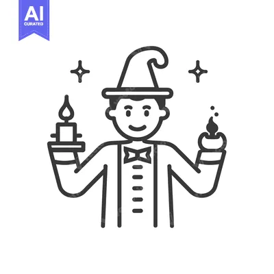 Aset desain premium: A smiling wizard holding candles and wearing a tall hat