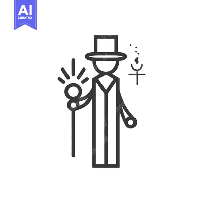 Aset premium populer: An illustration of a figure with a hat and a cane