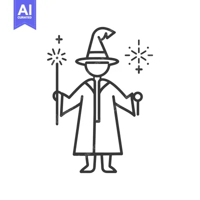 Aset premium populer: A cartoon wizard dressed for magic with staff and spells