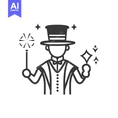 Premium design asset: A magician figure wearing a top hat and performing magic tricks