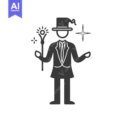 Aset desain premium: An illustration depicting a magician with a wand and hat