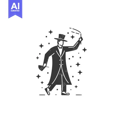 Magician with a Wand and a Top Hat Performing a Magic Trick