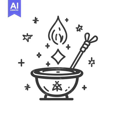 Aset premium populer: An illustration depicting a bowl with magical elements and a staff