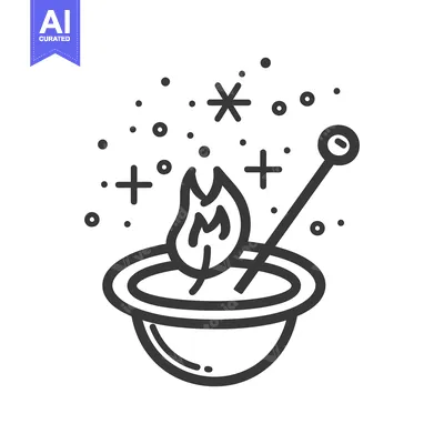 Aset desain premium: A stylized illustration depicts a fire burning inside a bowl