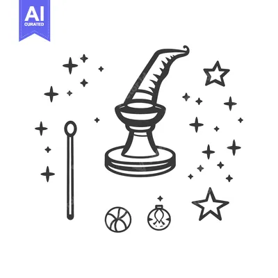 Aset premium populer: A drawing depicting a magical hat with additional mystical elements