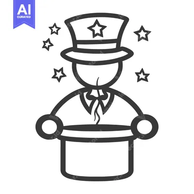 Aset desain premium: A drawing of a magician with hat and stars around