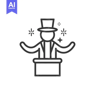 Aset desain premium: An illustrated magician character is performing a magic trick