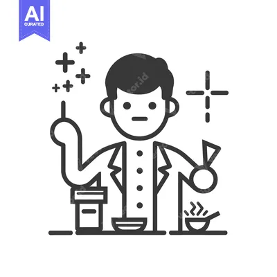 Aset desain premium: An illustration of a scientist holding a wand performing an experiment