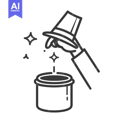 Aset desain premium: A magician performing a trick with a hat and a container