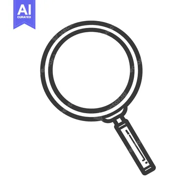 Aset desain premium: A simple black and white illustration depicting a magnifying glass