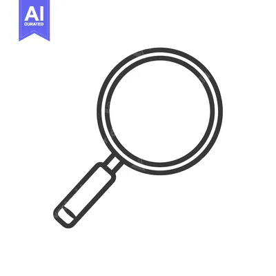 Aset desain premium: A simple black line drawing of a magnifying glass icon