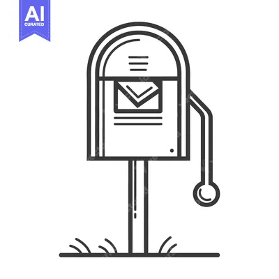 Premium design asset: A line drawing of a metal mailbox with a flag