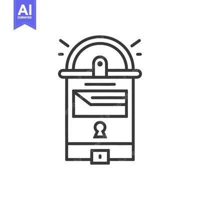 Aset desain premium: A stylized outline drawing of a mailbox with keyhole and papers