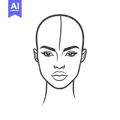 Aset premium populer: A symmetrical front view drawing of a human female face