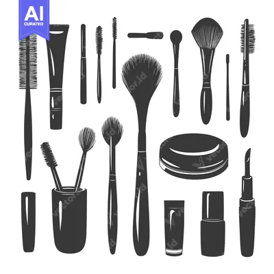 Makeup Brushes, Bottles, and Accessories Set in Silhouette