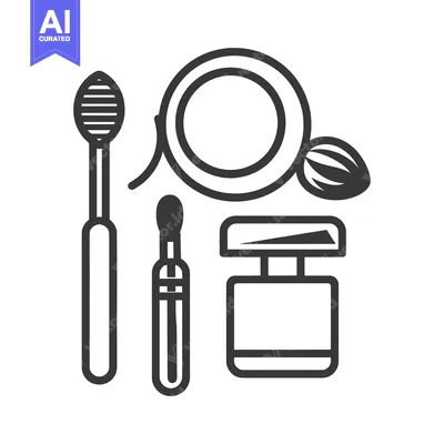 Aset desain premium: Various cosmetic tools are arranged in a simple black and white illust