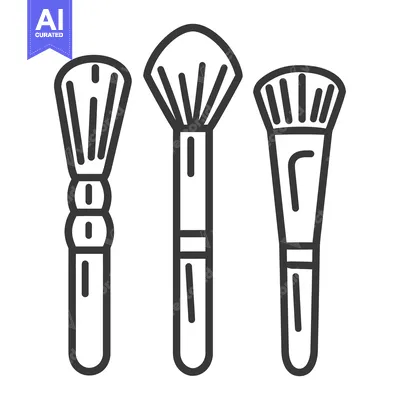 Premium design asset: Three Makeup Brushes Pictured In Simple Black And White