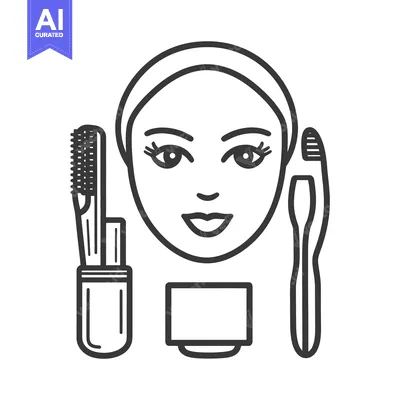 A graphic illustration of a face and beauty accessories
