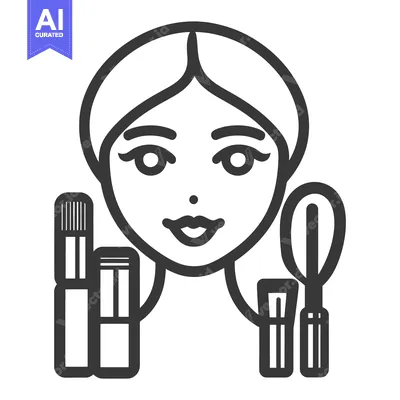 A stylized portrait of a woman with makeup tools