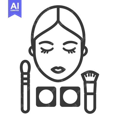 Premium design asset: A simple monochrome illustration showing female face and makeup tools