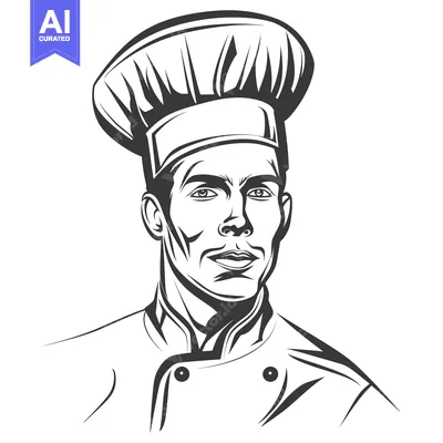 Aset desain premium: A black and white drawing of a professional chef