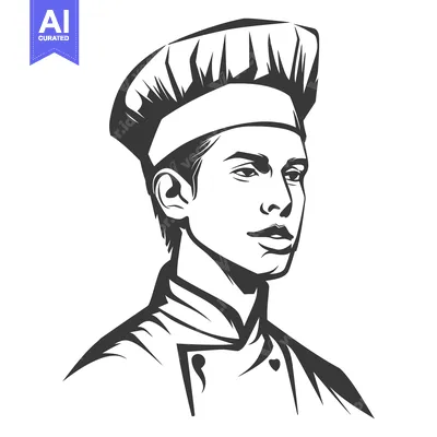 A portrait illustration featuring a chef looking into the distance wit