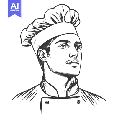 Aset desain premium: A handsome young male chef wearing a tall white hat