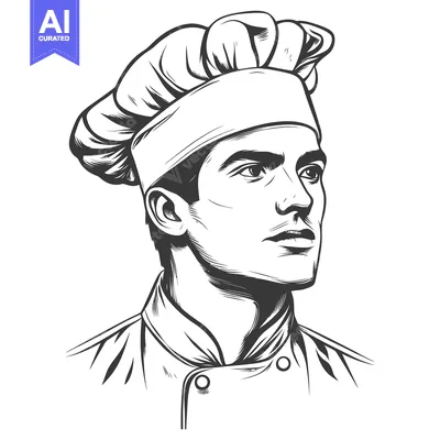 Aset premium populer: The artistic line drawing of a professional chef looking forward