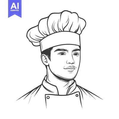 Premium design asset: A young chef wearing his traditional tall white hat