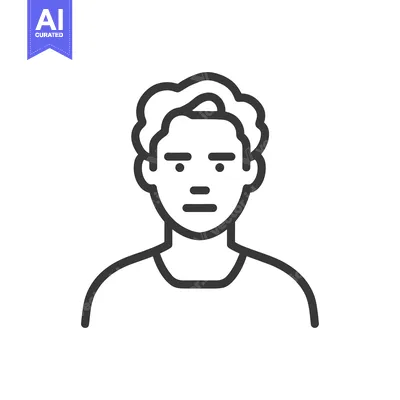 Aset desain premium: Minimalist Portrait Icon: Man with Curly Hair, Outline Style