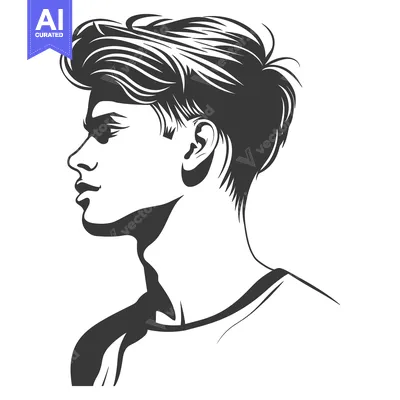 Premium design asset: A side profile illustration showcasing a young man with stylish hair