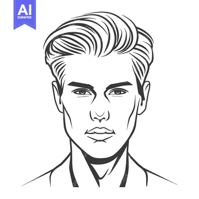 Aset desain premium: A black and white illustration of a stylish mans face