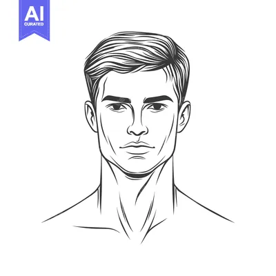 Aset premium populer: A detailed black and white line art drawing of a mans face