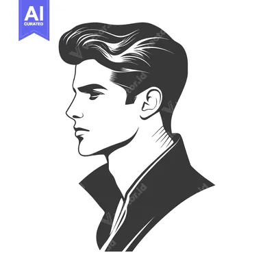Premium design asset: A stylized monochrome portrait of a man in profile