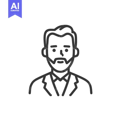 Premium design asset: Minimalist Line Art: Businessman Portrait with Suit and Beard Icon