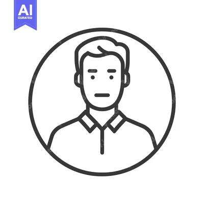 Aset desain premium: Minimalist Man Avatar Icon in Circle, Clean Line Art Style, Neutral Ex