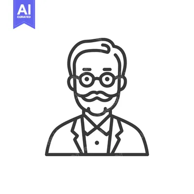 Aset desain premium: Minimalist Icon of a Man with Glasses and Moustache in Suit