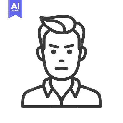 Aset desain premium: Angry Man Icon: Minimalist Line Art with Stern Expression and Modern H
