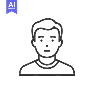 Aset desain premium: Minimalist Portrait Icon: Young Man with Neutral Expression, Clean Lin