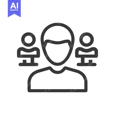 Teamwork Icon: Leader with Two Team Members Outline Style