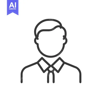 Premium design asset: Simple black and white line drawing depicts a male person