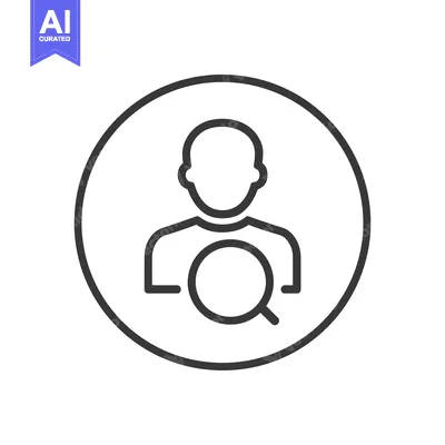 Aset desain premium: User Search Icon: Person with Magnifying Glass in Circle, Outline Styl