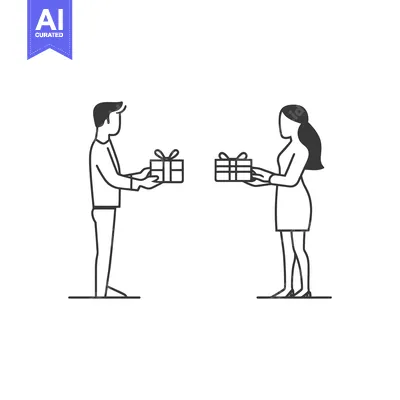 Popular premium asset: Man and woman exchanging gifts with bows
