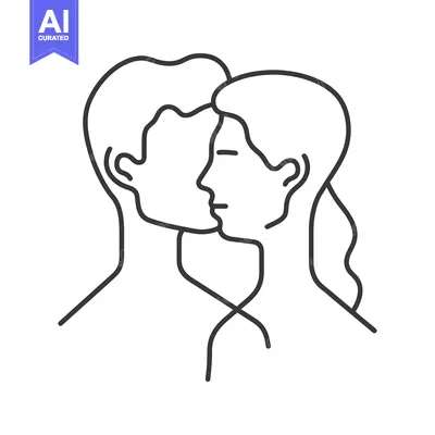 Popular premium asset: Simplified linear drawing depicting two people embracing closely toget