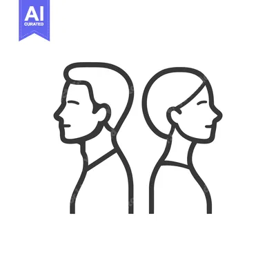 Aset desain premium: Two people standing back to back in a simple linear illustration