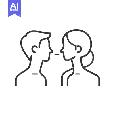 Aset premium populer: Two people facing each other in a minimalist line drawing