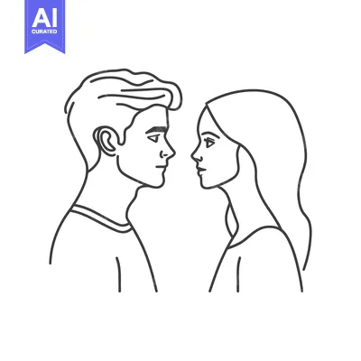 Aset desain premium: Two people facing each other in a simple line drawing
