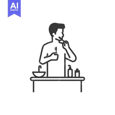 Aset desain premium: Man Brushing His Teeth in Front of a Bathroom Sink