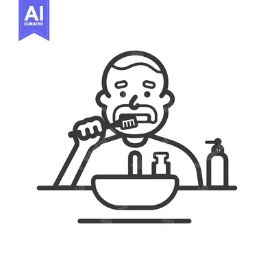 Aset desain premium: Man brushing his teeth in the bathroom
