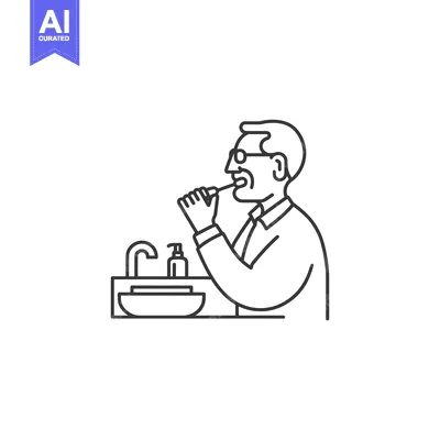 Aset desain premium: Man Brushing His Teeth in the Bathroom